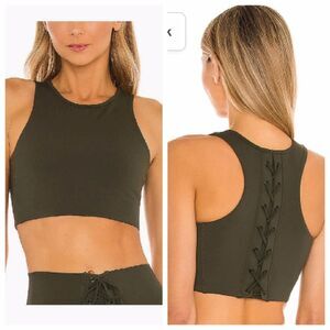 Splits59 Sports Bra Women L Green Halter Lace Up Athleisure Tennis Yoga Gym Y2K